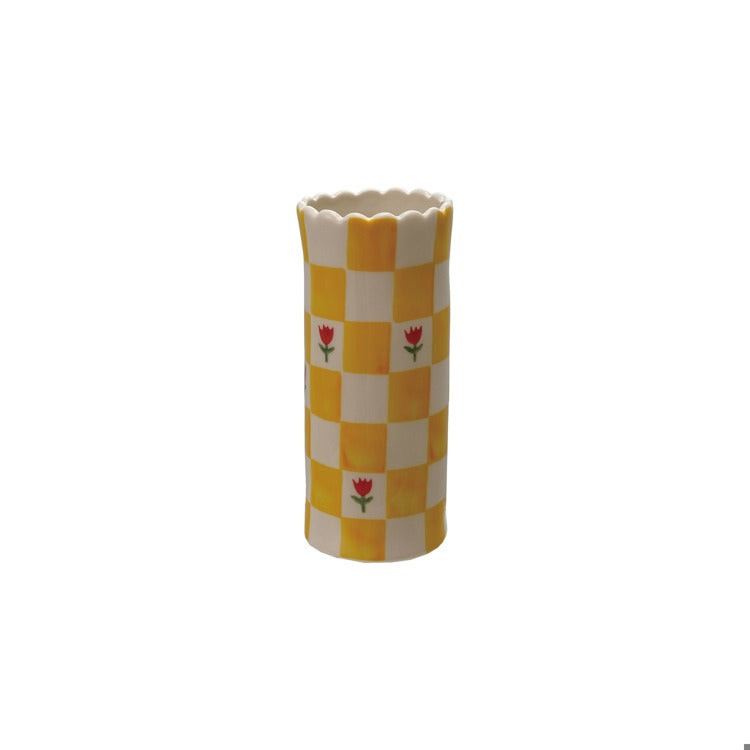 Vase - Yellow Checkerboard