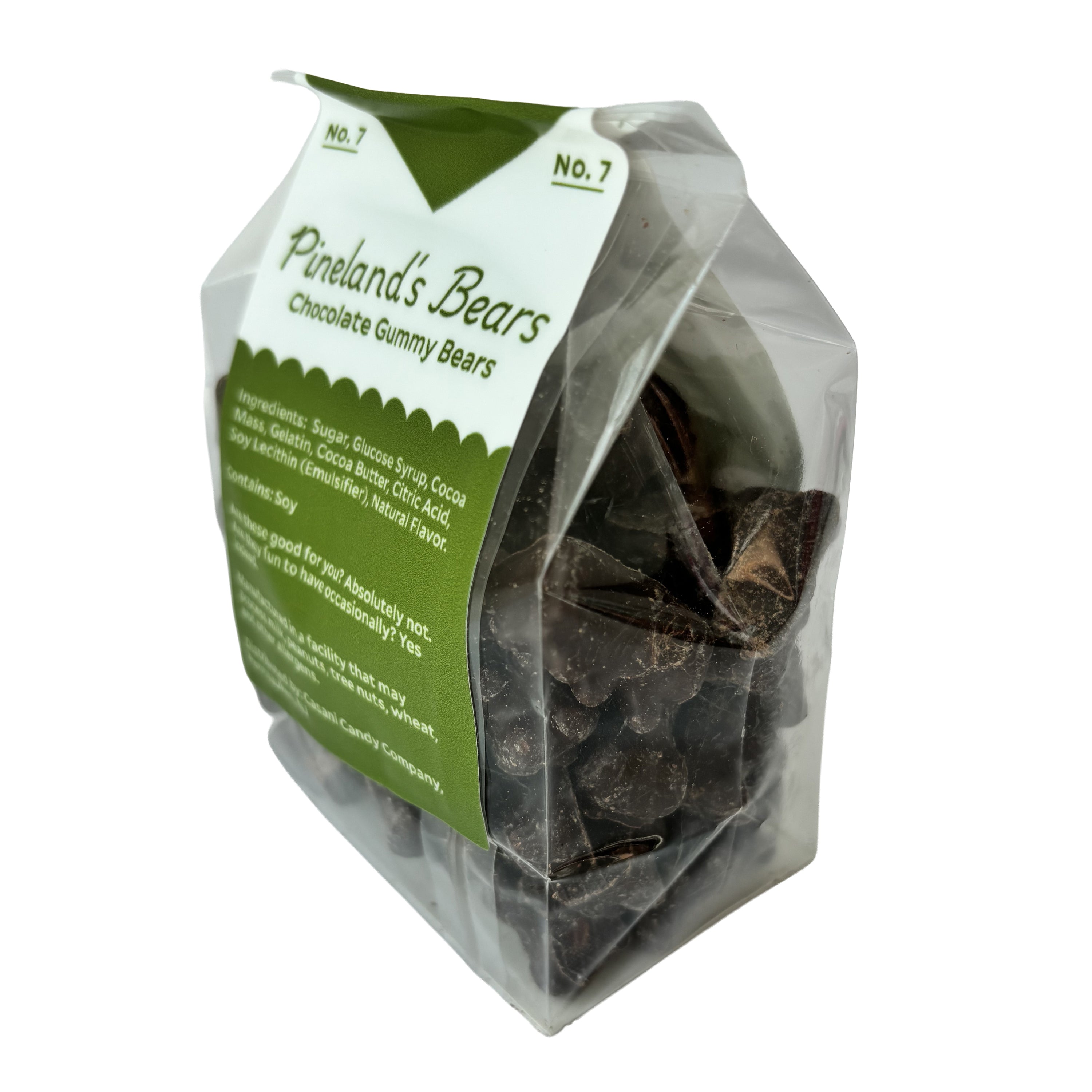 Pineland's Bears chocolate gummy bears candy bag side view, South Jersey Special